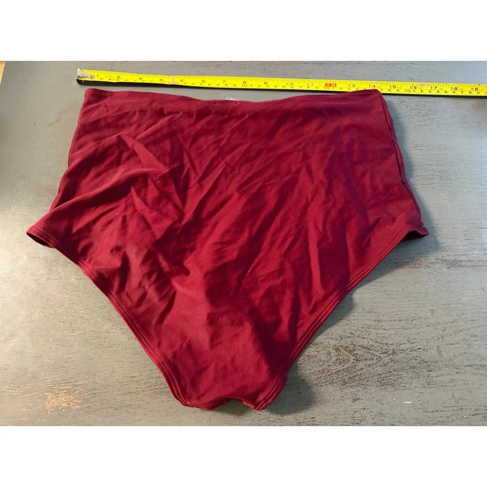 Aerie Womens High Rise Ruched Bikini Bottom Burgundy Wine Red Size Large